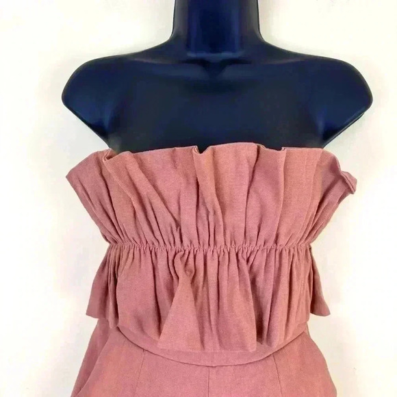 Vici Blush Pink Strapless Ruffled Pockets 70’s 100% Cotton Shorts Romper Size M - Picture 3 of 16